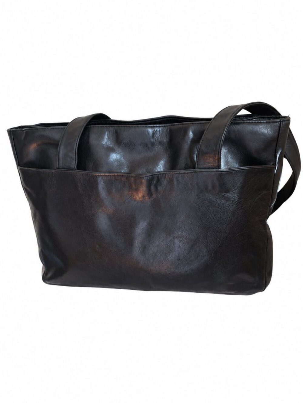 Office Siren Vintage Perlina Black Leather Shoulder Tote